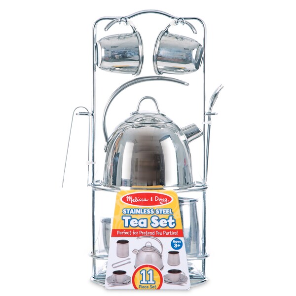 Melissa & Doug Stainless Steel Tea Set and Storage Stand, 11 Pieces 4251 - main